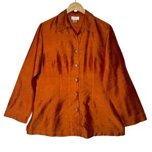 Soft Surroundings Silk Button‎ Down Shirt Burnt Orange Copper Womens Size Large